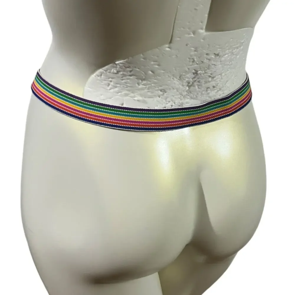 Unbranded 32-36 Inch Rainbow Striped Elastic Belt Vintage 80s